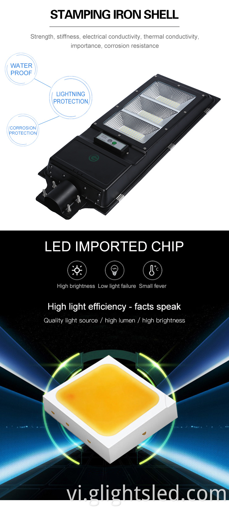 SMD chống nước IP65 ngoài trời 60w 80w 100w tất cả trong một Đèn đường LED năng lượng mặt trời tích hợp